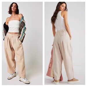 FREE PEOPLE Lotta Love Linen Trousers Boho OB1626316 Lagenlook Hippie Size 4